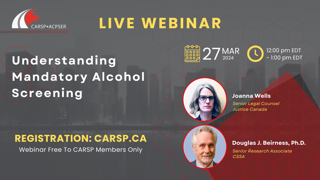 Banner image for webinar including the title, date, and speaker images and names: White and yellow text on a grey background with CARSP logo in the top left hand side. 