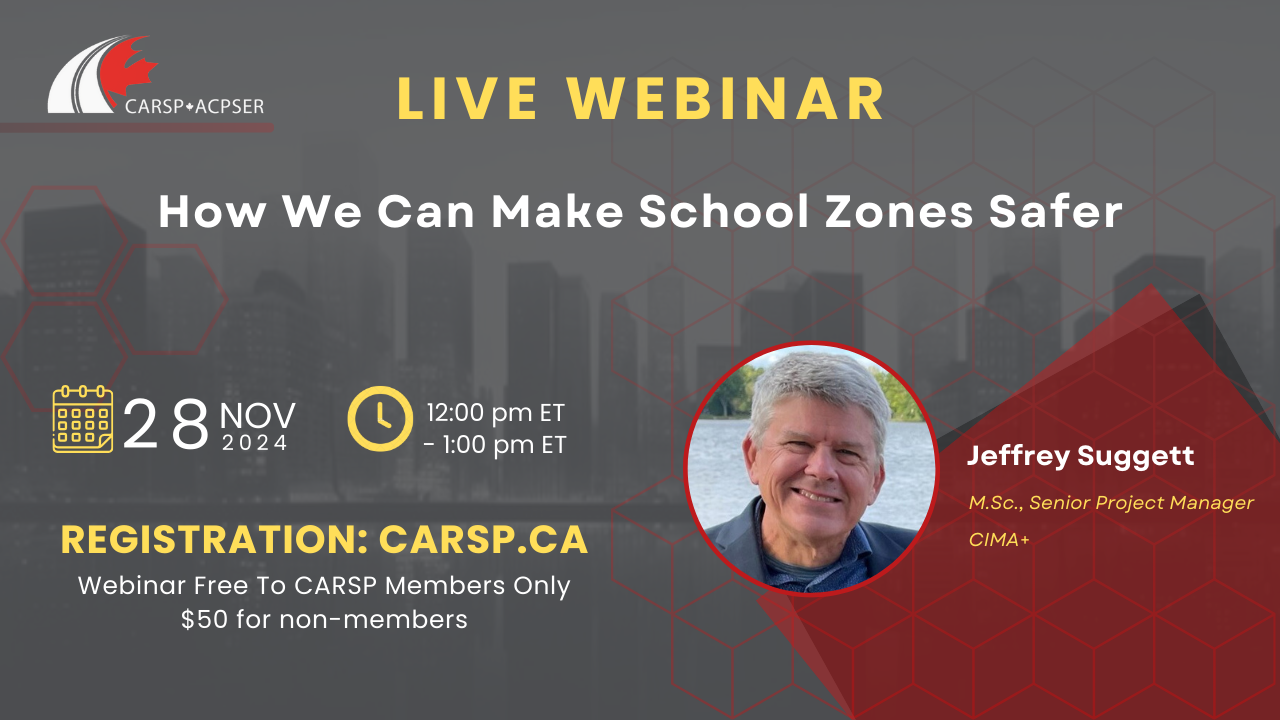 Banner image for webinar including the title, date, and speaker images and names: White and yellow text on a grey background with CARSP logo in the top left-hand side.