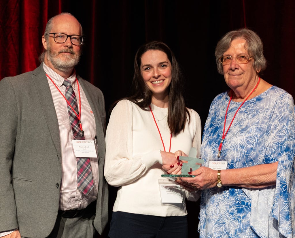 The Mavis Johnson Traffic Safety Award being presented to Dr. Camille Savoie, by Mavis Johnson and Maxime Brault, SAAQ